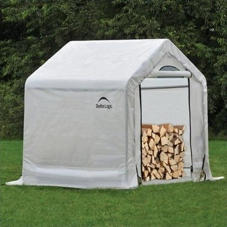 shelterlogic 5'x3.5'x5' firewood seasoning shed in white