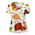 thumbnail image 5 of BloomJoy Scrubs for Women Ladies' Thanksgiving Printed Short Sleeved Protective Clothing V Tie Pocket T Shirt Top 1 Long Sleeve Spandex Shirt Football Women Stripes Women's, 5 of 5