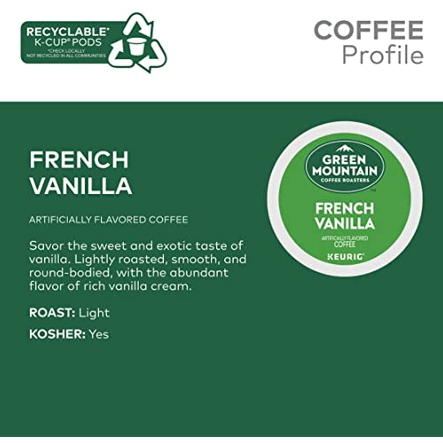 Green Mountain Coffee Roasters French Vanilla Coffee, Keurig Single-Serve K-Cup Pods, Light Roast, 32 Count