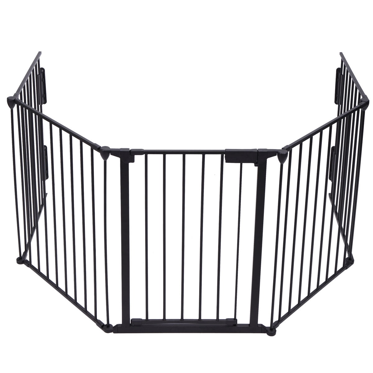 Metal Fireplace Fence, 5-Panel Baby Safety Gate/Barrier/Play Yard with Door, Christmas Tree Fence Gate for Kids/Pet/Toddler/Dog/Cat, Black