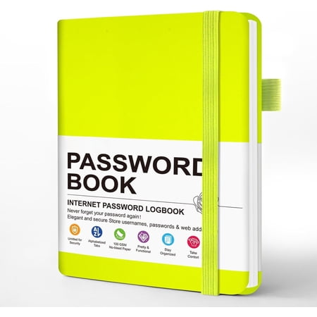 Password Book with Alphabetical tabs. 4.3"x5.7" Internet Address Organizer Logbook with Inner Pocket. Small Pocket Password Keeper for Website Logins