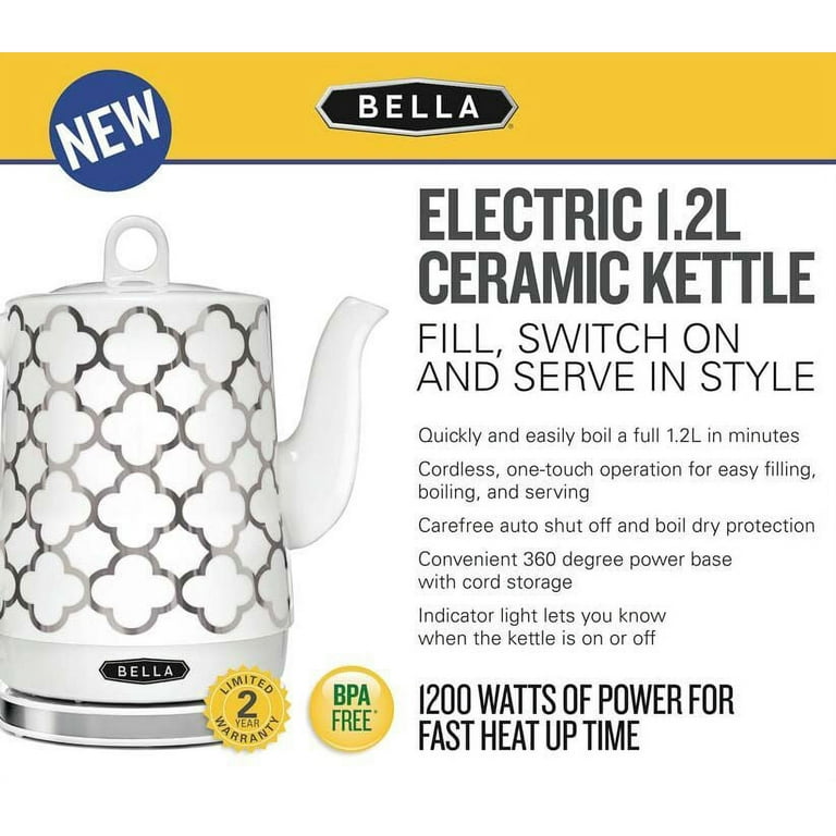 BELLA 1.5 Liter Electric Ceramic Tea Kettle with Boil Dry