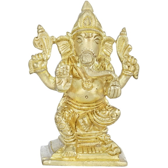 4 Inch Ashirwad Ganesha Brass Statue - Blessing Deity Handmade Idol