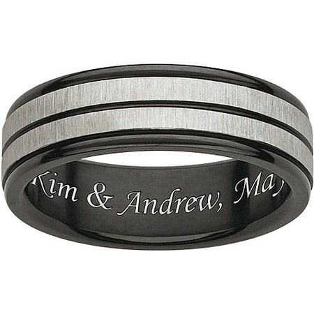 Personalized Two-tone Engraved Groove Ring in Black Titanium