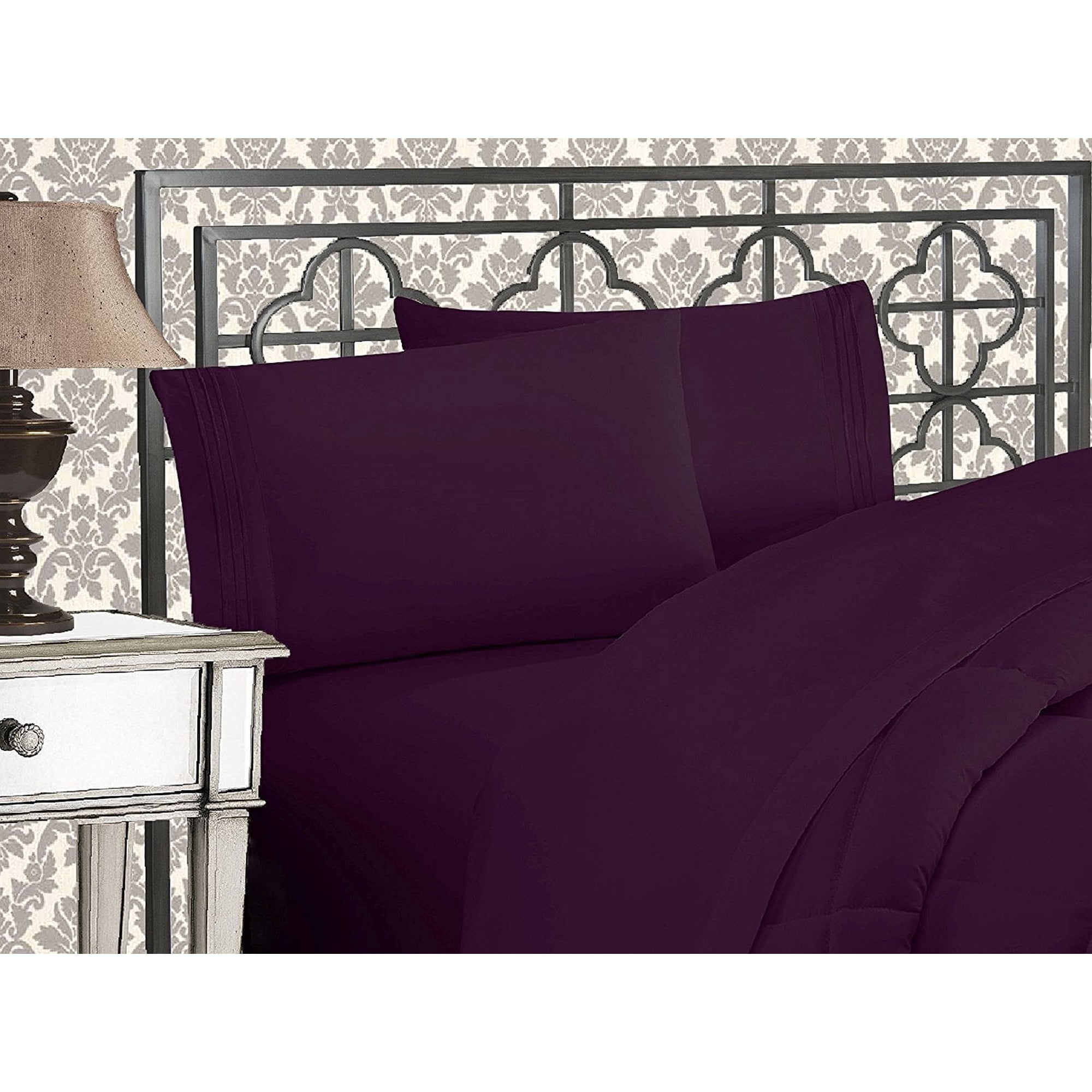 Elegant Comfort 1500 Series 2-Piece Full Sheet Set Deep Pocket Cooling Microfiber Bed Sheets Purple