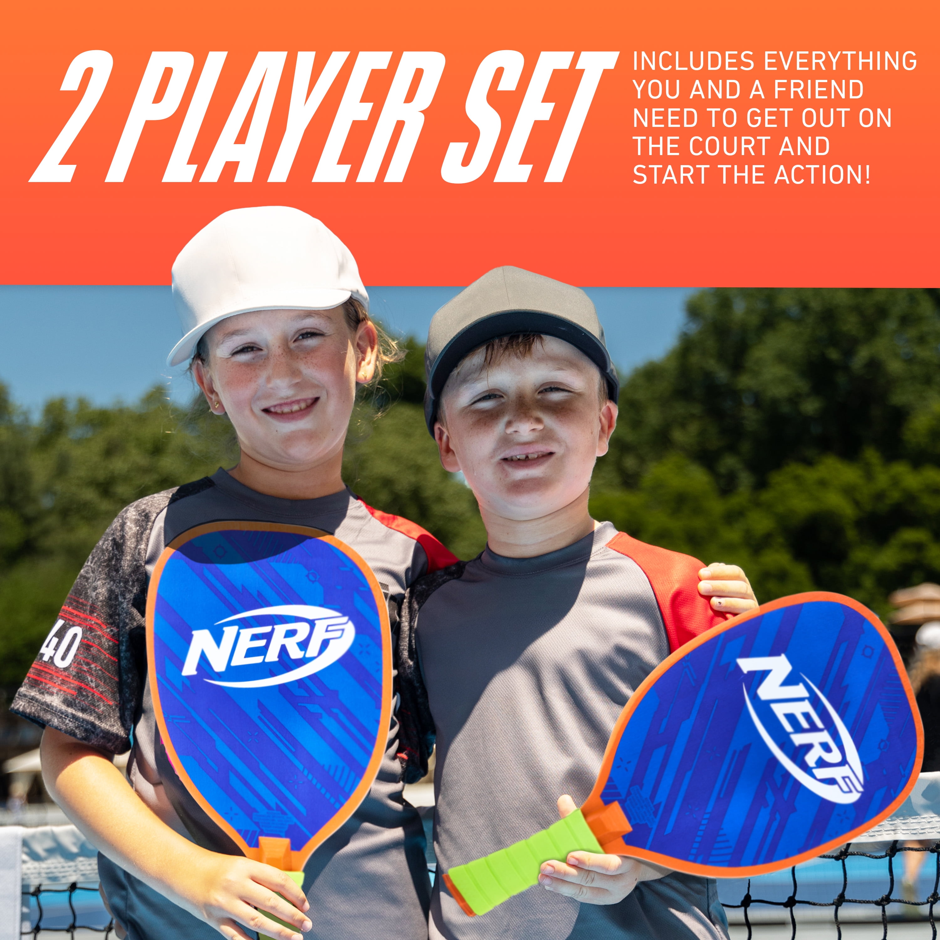 Nerf 2-Player Pickleball Set - Kids Game - (2) Paddles + (2) Balls