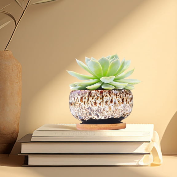 WUSUOWEI Cute Ceramic Flower Planters Mini Bowl with Drain Hole Decorative Flower Pot for Indoor Outdoor Decorative Container Garden Pots 4*2inch