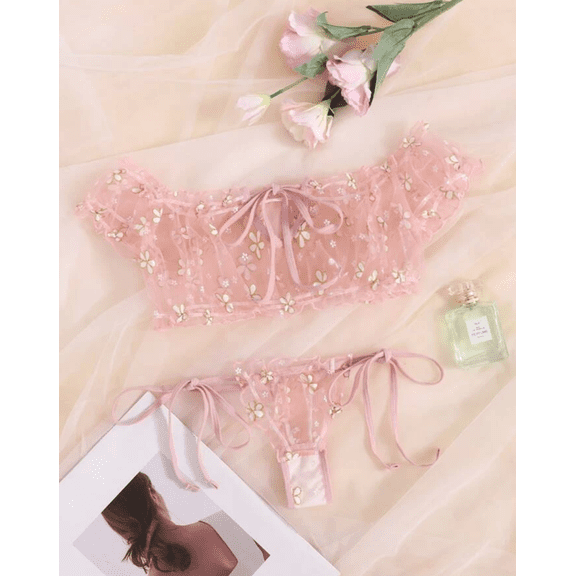 Pink Lingerie Daisy Ruffle Set