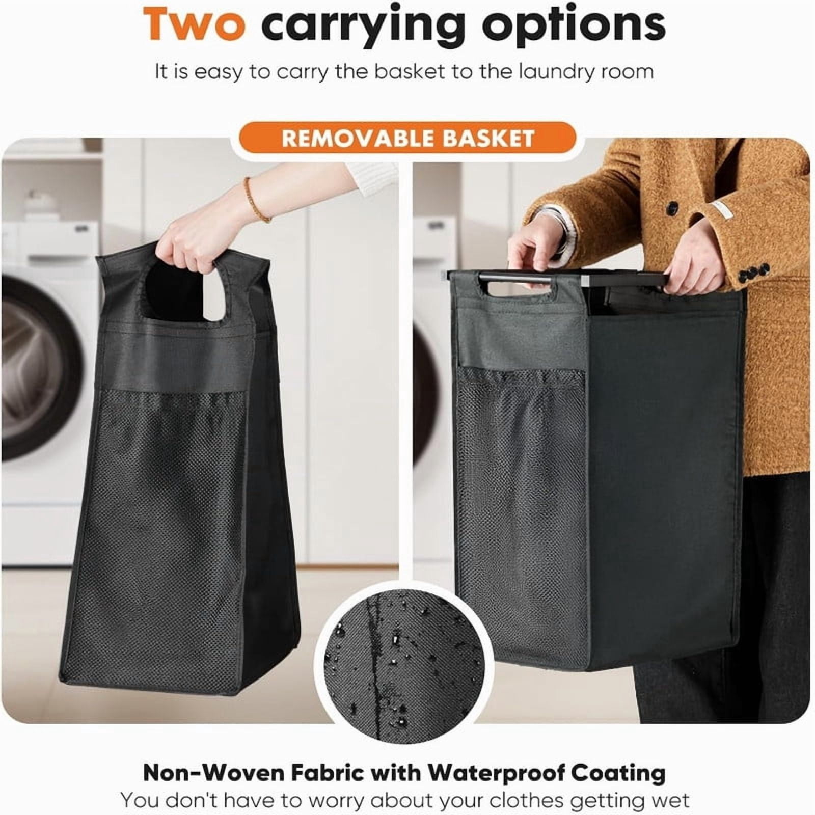 Kelno Laundry Sorter Rolling Laundry Basket with 3 Removable Bags Lockable Wheels Top Shelf, Black