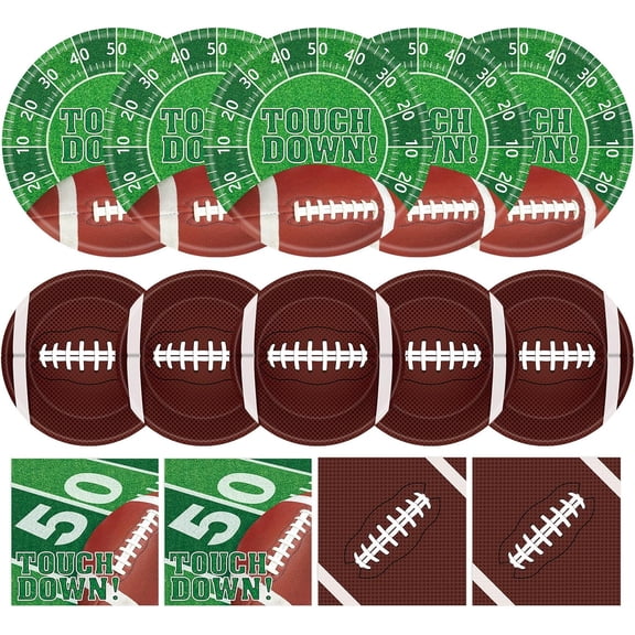 Football Party Supplies Kit - Plates and Napkins Sets, Party Paper Dinner Dessert Plates Luncheon Napkins Tableware for Game Day Tailgate Table Decor