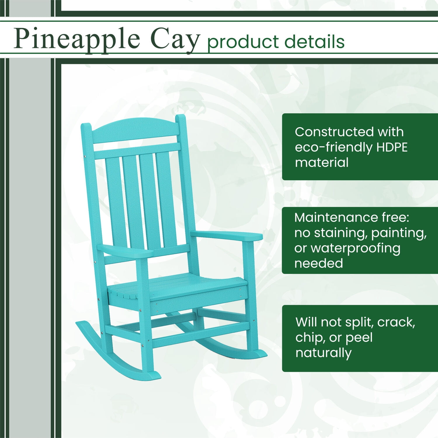 Hanover Pineapple Cay All-Weather Outdoor Patio Porch Rocker, Eco-Friendly, Recycled Material, - HVR100AR