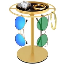 Gold Rotating Sunglasses Organizer Tray - 360 Degree Spinning Desktop Glasses & Jewelry Holder with Velvet Lining, Multi-Functional Dresser Storage