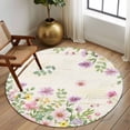 thumbnail image 2 of Large Round Rug 8Ft Washable Non-Slip, Pink Purple Flower Circle Area Rugs for Living Room Bedroom, Spring Vintage Country Floral Leaf Plant Indoor Floor Mats Carpet Runner for Home Decor, 2 of 8