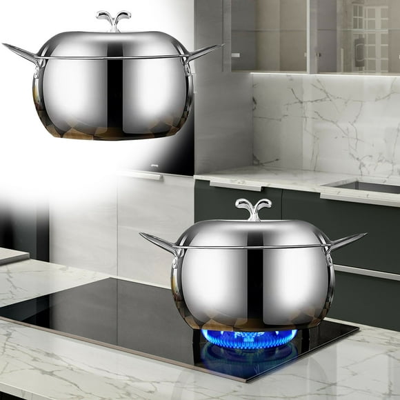 304 Stainless Steel Soup Pot With Thickened Bottom Household Pot Double Ear Pot Electromagnetic Stove Stewing And Boiling Pot