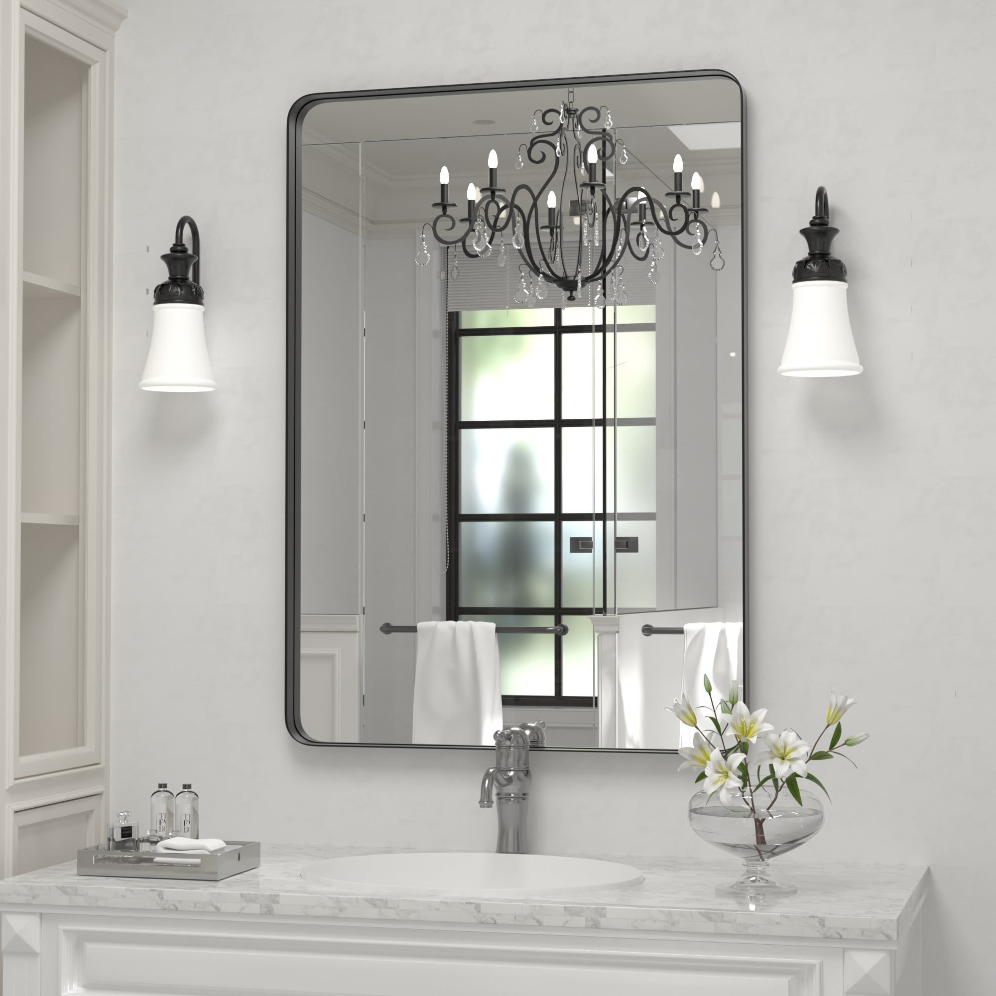 Clavie 16"X24" Rectangular Wall Mirror,Black Mirrors for Bathroom, Living Room, Vanity Mirror ...