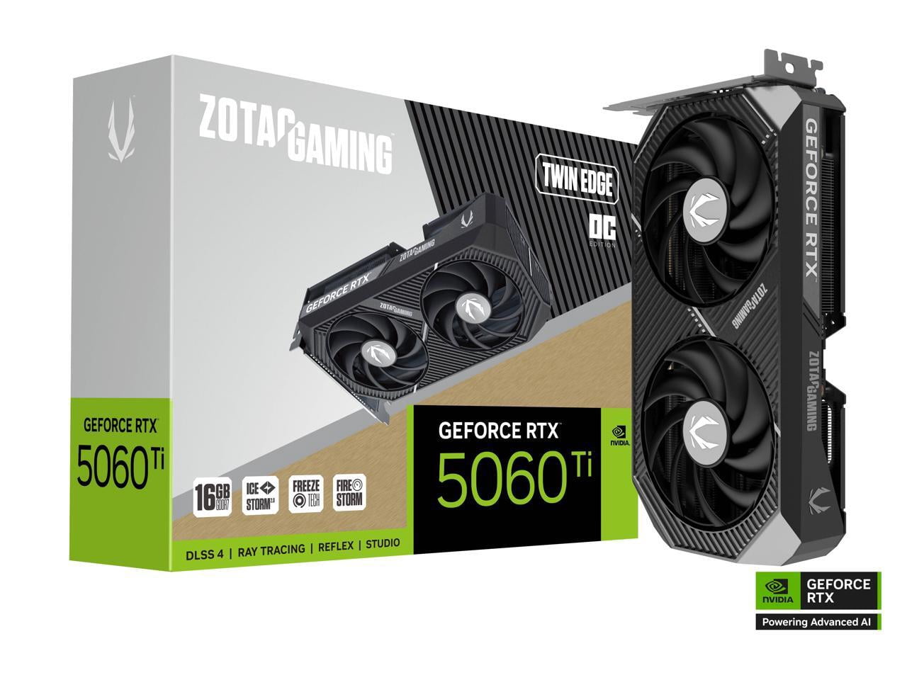 ZOTAC Twin Edge OC GeForce RTX 5060 Ti PCI Express 5.0 x8 16GB 128-Bit GDDR7 Graphics Card ZT-B50620H-10M
