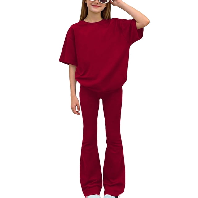 Camisas de Manga Larga de Niños Tamaño 12-14 Juventud Color Sólido Manga Corta Superior Y Pantalones Largos de Dos Piezas Conjunto de Niños de Vestir Casual
