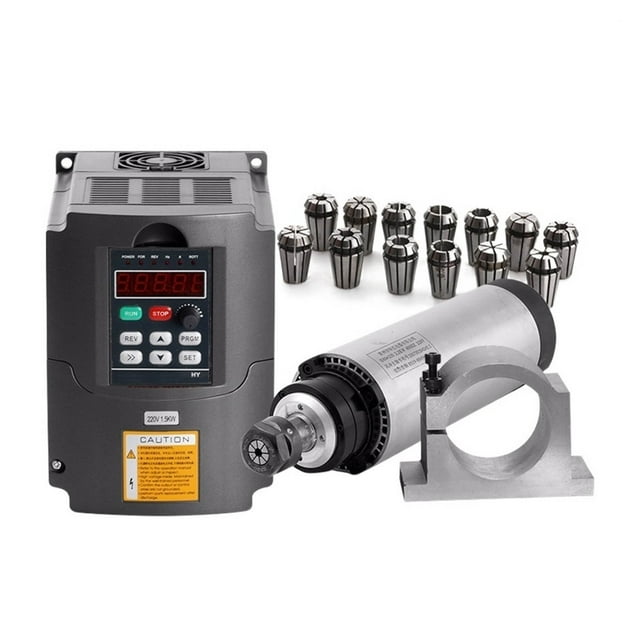 1.5KW CNC Router Spindle Motor Kit 0-24000RPMAir Spindle Tool Milling Machine 220 1.5KW Interver + ER16(1-10mm) + 80mm Clamp ,Wide Use