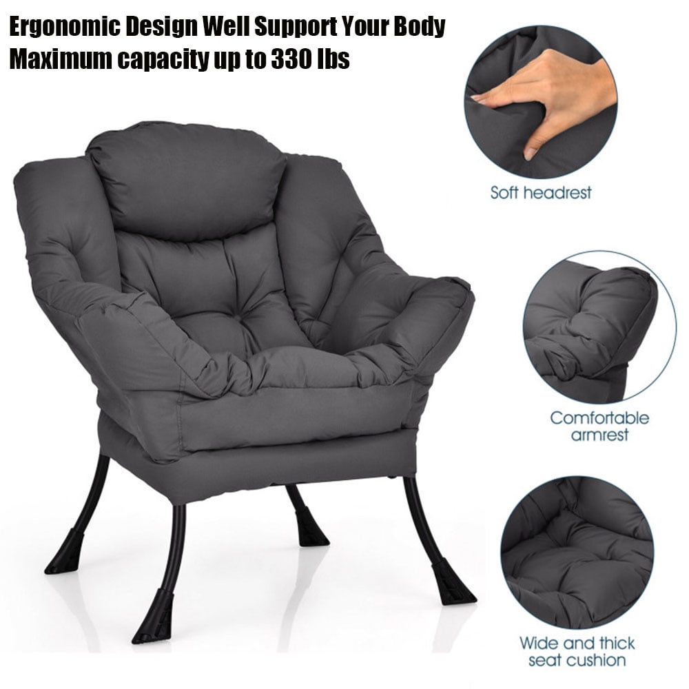 Finihen Modern Fabric Large Lazy Chair, Accent Oversized Comfy Reading Chair, Modern Polyester Fabric Lazy Chair with Steel Frame and Side Pocket, for Living Room, Bedroom, Dorm, Gray Finihen Modern Fabric Large Lazy Chair, Accent Oversized Comfy Reading Chair, Modern Polyester Fabric Lazy Chair with Steel Frame and Side Pocket, for Living Room, Bedroom, Dorm, Gray