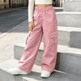 thumbnail image 2 of Rvasteizo Girls School Cargo Pants Fall Winter Elastic Waist Solid Casual Loose Cutting with Pocket 10 Years, 2 of 5