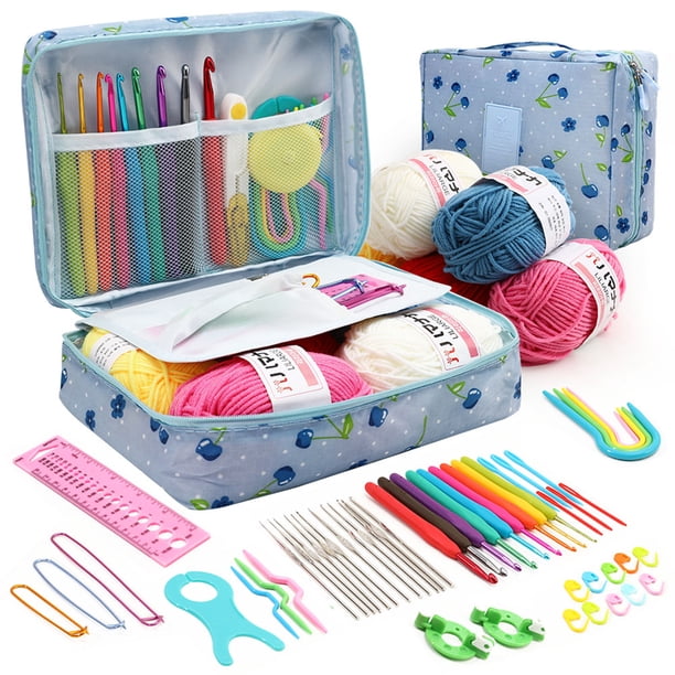 Almacenamiento Kits Ganchillo para Principiantes Con 5 Grupos Lana para Guantes Bricolaje (cereza Azul)