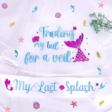 Mermaid Party Favors Mermaid Bridal Bachelorette Party Sash Mermaid Veil for Bachelorette My Last Splash Sash Trading my Tail for a Veil Decorations for Bridal Shower Engagement Wedding Hen Party