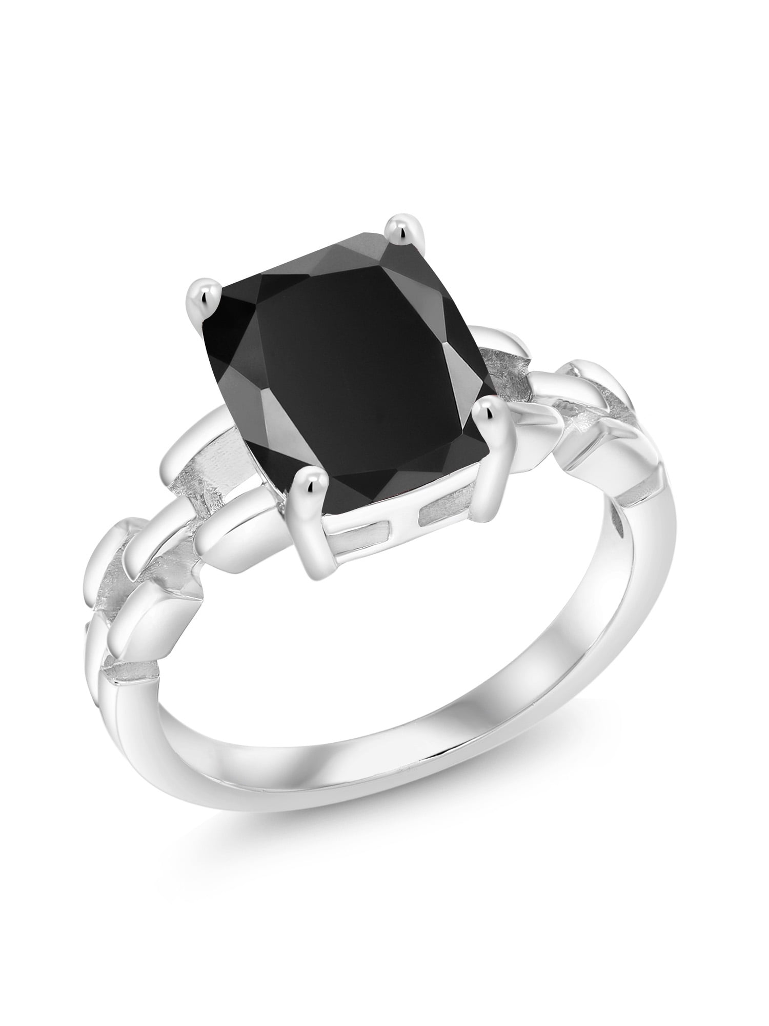 Gem Stone King 925 Sterling Silver Solitaire Black Onyx Link Style Women Engagement Ring 2 73 Ct Cushion Cut Gemstone Birthstone Available In