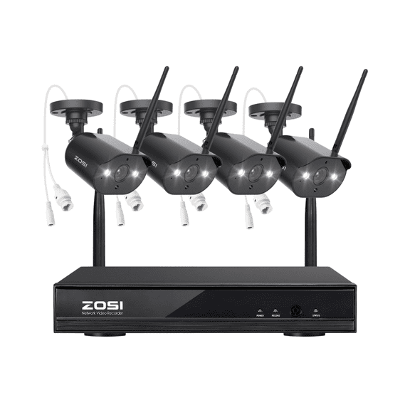 ZOSI 8CH 2K Wireless Security Camera System, 4 x 3MP WiFi Cameras Indoor/Outdoor, Color Night Vision, Spotlight, 2-Way Talk, 3MP 8CH NVR (No Hard Drive)