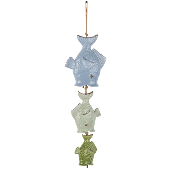 DecMode 27" Multi Colored Ceramic Fish Windchime with Brown Rope