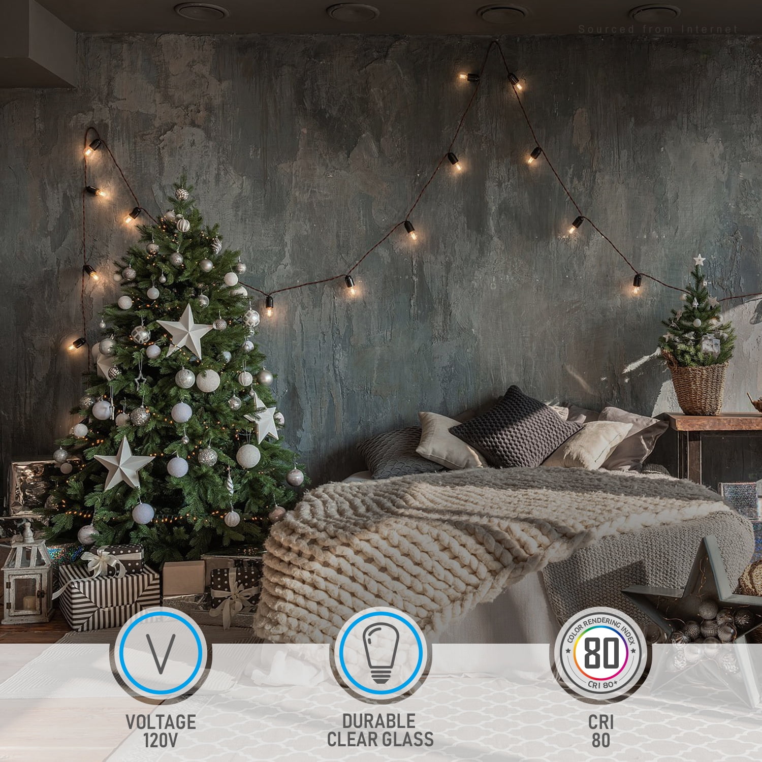 50 Pack S14 LED Bulb, Clear Glass LED Replacement Bulbs, 2700K Soft White String Lights, 0.7W E26 Base LED Light Bulbs, Non-Dimmable LED Filament Bulb
