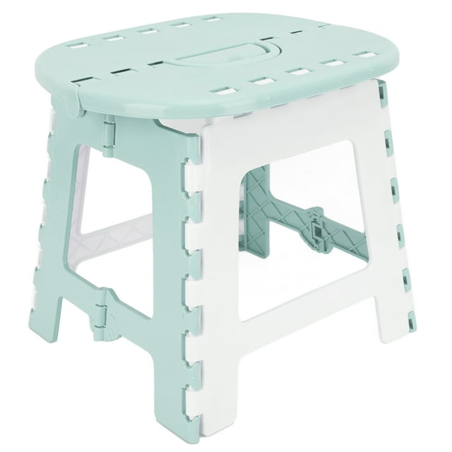 9" Plastic Step Stool, NonSlip Folding Stool with Handle, Portable Stool for Kitchen, Bathroom, Living Room, Foldable Stool for Adults and Kids, Blue