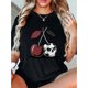 thumbnail image 1 of Camiseta de manga corta con cuello redondo y estampado de cerezas y calaveras, top deportivo informal de verano de manga corta con cuello redondo, ropa de mujer, camisetas de ocio, 1 of 6