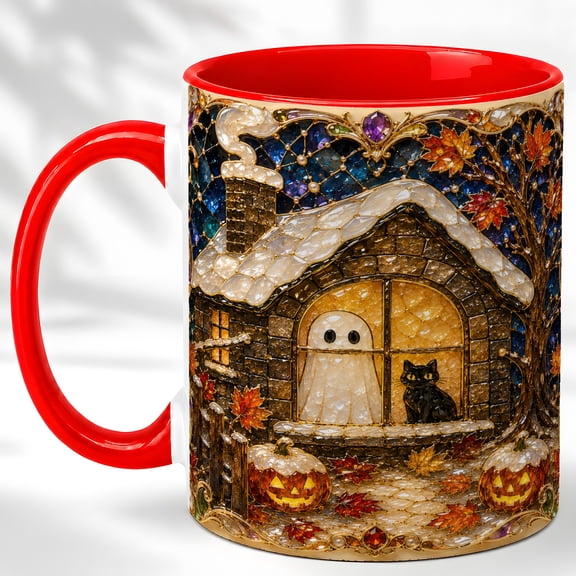 Halloween Ghost House Coffee Mug, Pumpkin Mug, Ceramic Cup