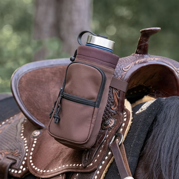 Horse Saddle Water Bottle Holder, Brown Water Holder, Multi Pocket Horse Saddle Drink Holder up to 40oz, Horse Gifts, Horse Stuff Horse Tack