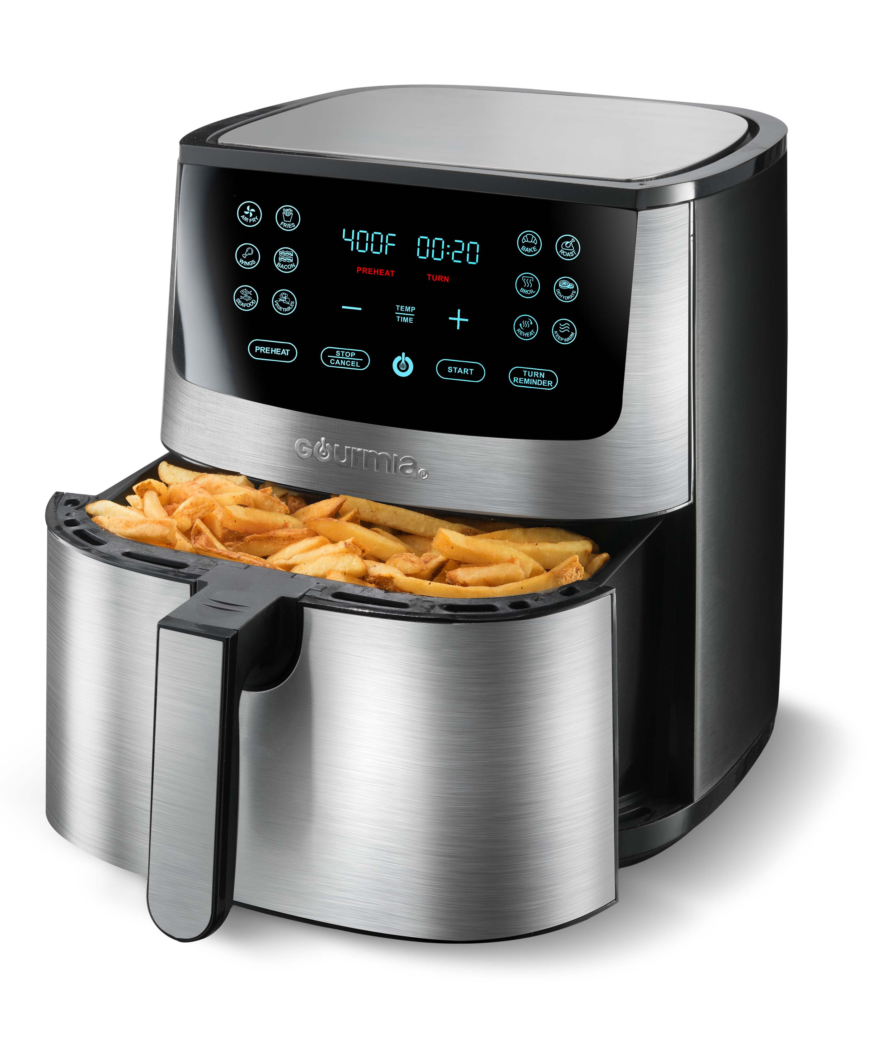 Gourmia 8-Qt Digital Air Fryer with Guided Cooking, Stainless Steel, 13.5  High, New 