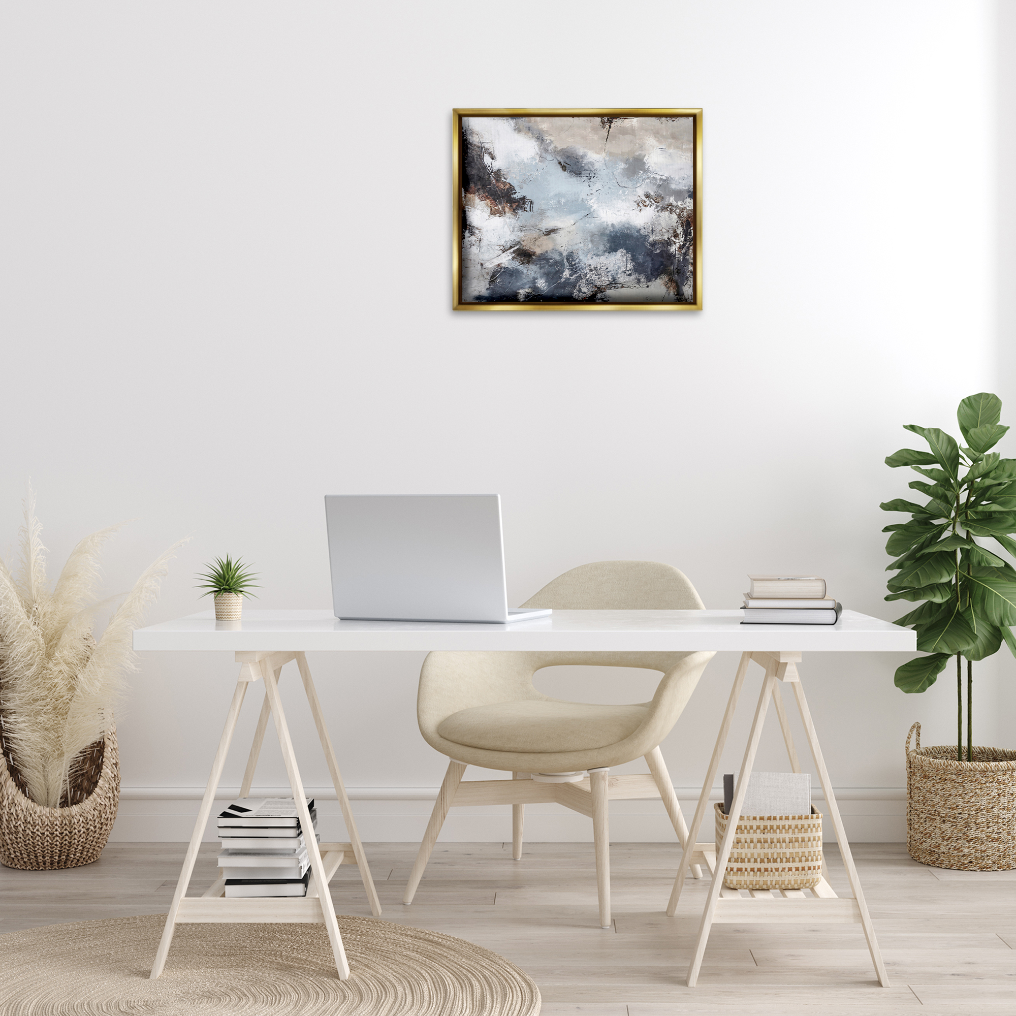Stupell Industries Grey Organic Abstract Abstract Painting Gold Floater Framed Canvas Art Print Wall Art, 21 x 17