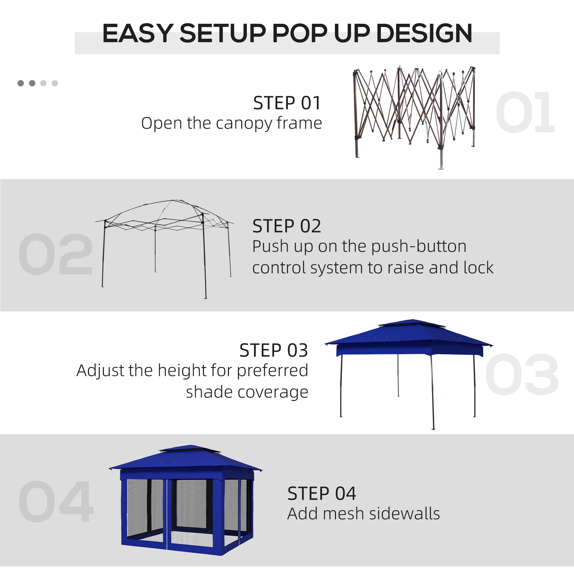 Outsunny 10.7' x 10.7' Pop Up Gazebo Outdoor Canopy Shelter with 2-Tier Soft Top & Removable Zipper Netting, Event Tent with Large Shade, Blue