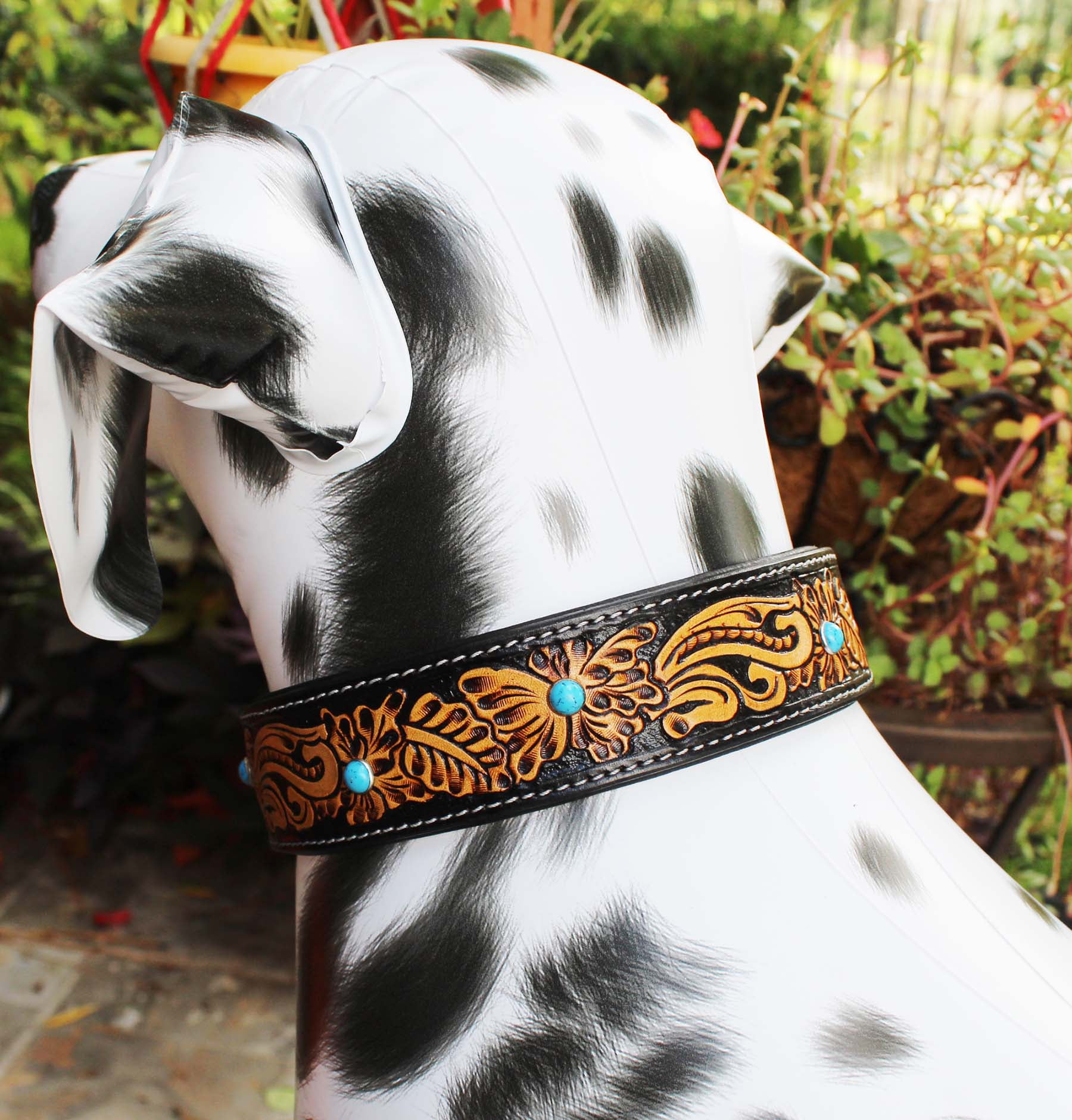 XSmall 9''- 13'' Padded Leather Dog Collar Heavy Duty Floral Tooled 60FK16
