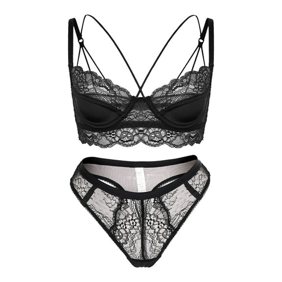 Varsbaby Women's Unlined Underwire Bra See Through Lace Thongs