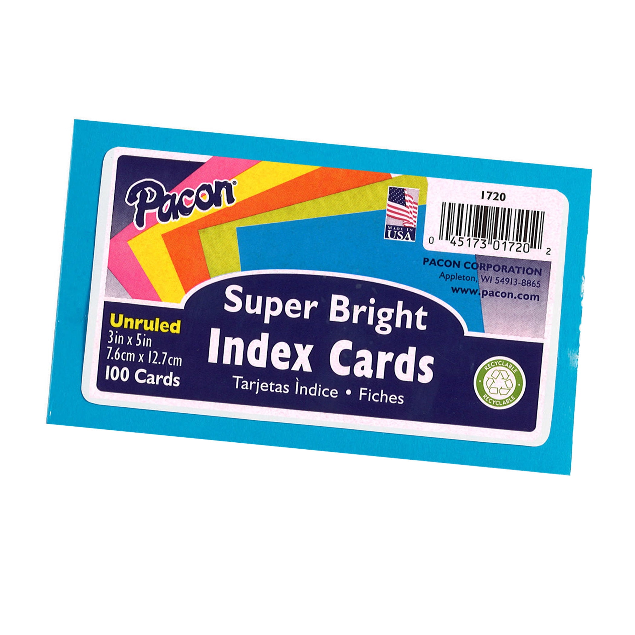 Pacon PAC1720-6 Super Bright Index Cards Unrule - 3 x 5 in. - Pack of 6