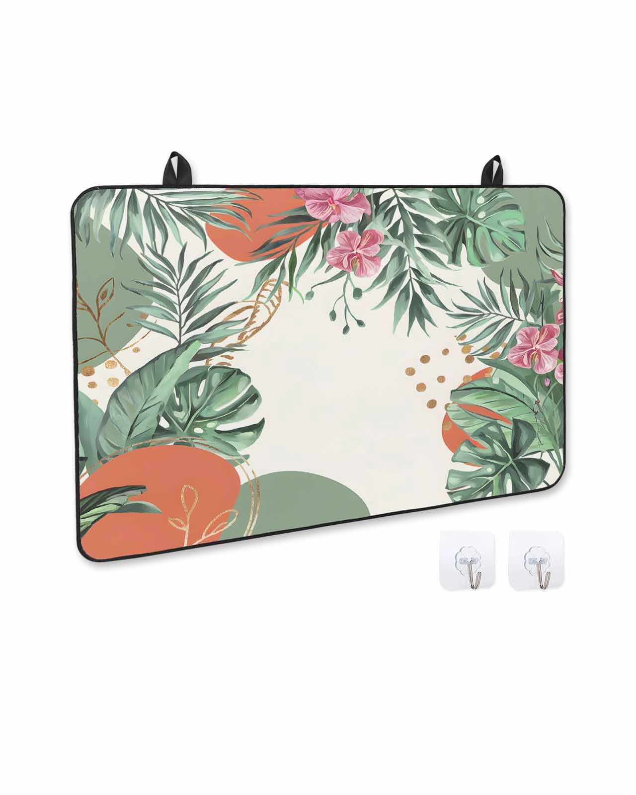 nqOlkjepod Large Induction Cooktop Protector Mat 36"x21", Green Leaves Stove Top Covers for Electric Stove, Summer Botanical Watercolor Abstract Art Stove Burner Cover Mats, Glass Top Stove Cover