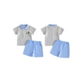 thumbnail image 2 of BemeyourBBs Toddler Baby Boy Golf Outfits Infant Boys Summer Clothes Short Sleeve Half Zipper Lapel Collar Golf Cart Embroidery Striped Shirt Top and Shorts Set Pockets, 2 of 8