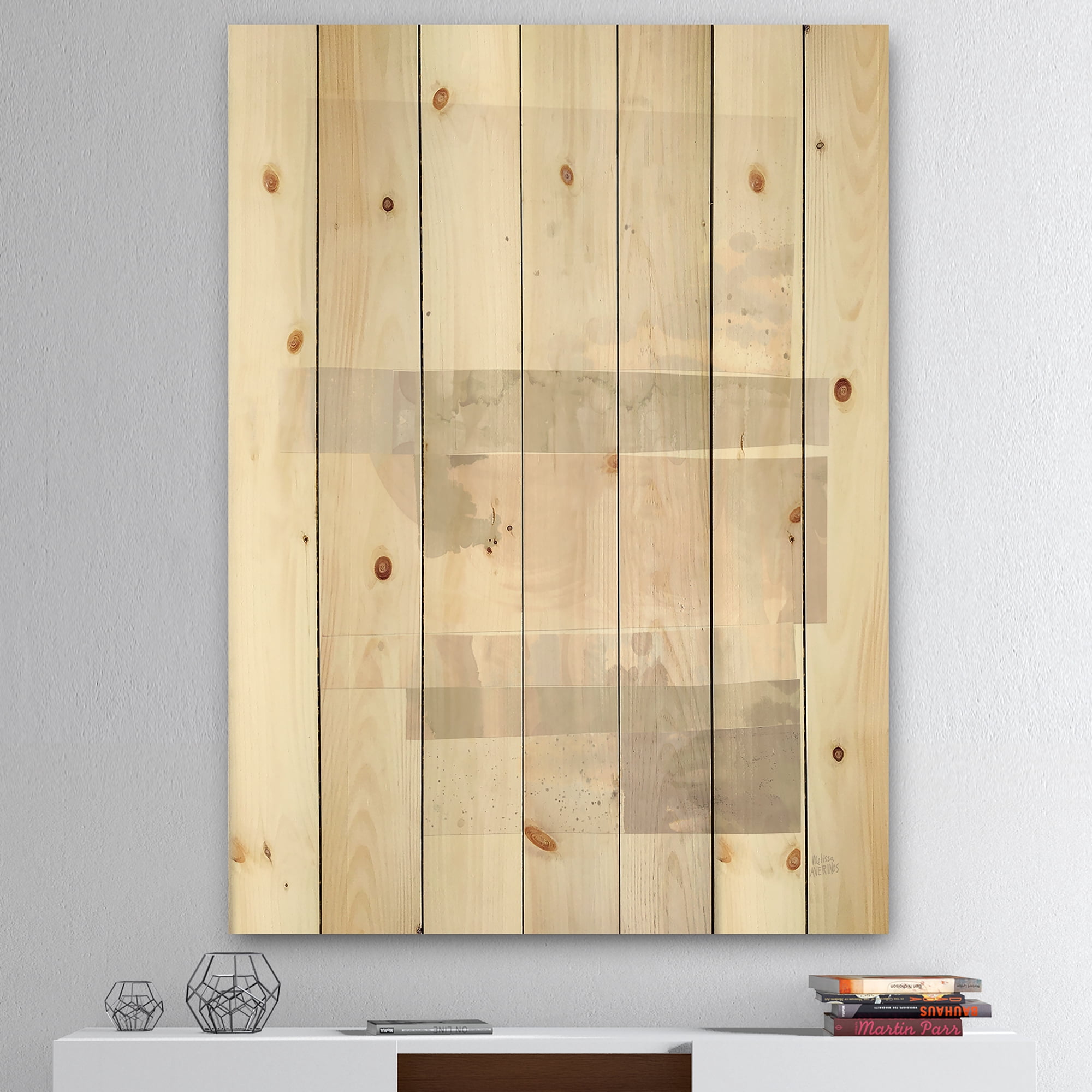 Designart 'Geometric Neutral Form I' Shabby Chic Print on Natural Pine Wood
