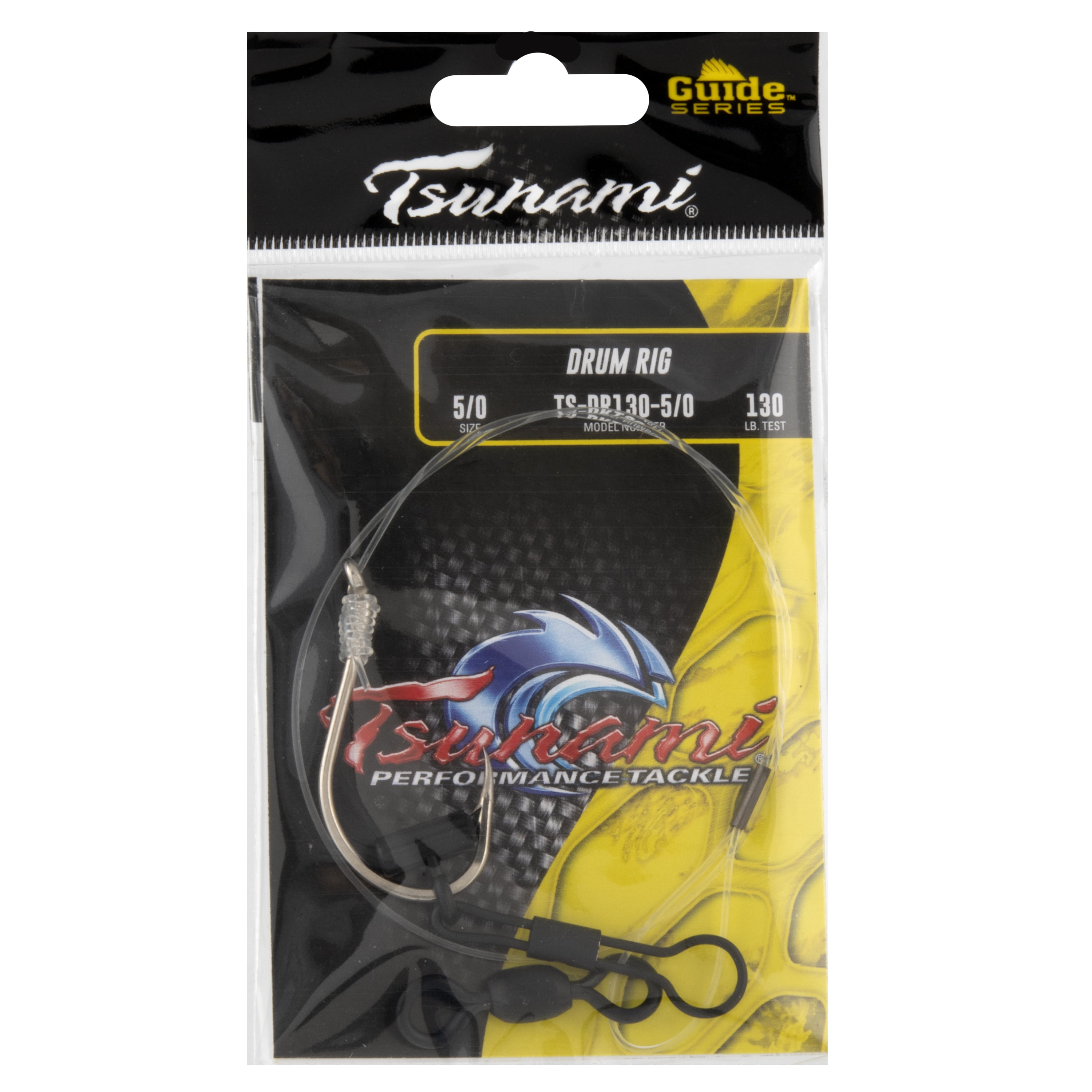 (3 pack) Tsunami Drum Rig with Monofilament Leader and J-Style Hook – Size 5/0, 130 lb Test