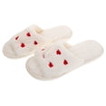 thumbnail image 4 of 1 par de pantuflas de felpa con punta abierta para mujer, bonitas pantuflas de felpa con forma de corazón para interior y exterior, antideslizantes, suaves, color blanco, talla 39-40, 4 of 7