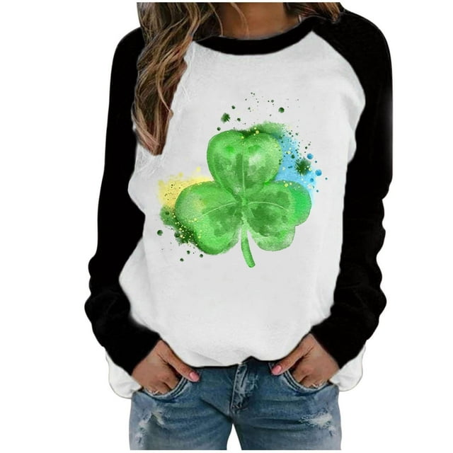 Yuyuzo St Patricks Jour Chemise à Manches Longues Femmes Graphique Imprimé Pull Col Rond Cadeau Sweat-Shirt pour les Femmes