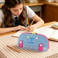thumbnail image 7 of Retro Denim Embroidered Pencil Pouch with Wide Opening, Large Capacity Casual Patchwork Pencil Case for Office Desk Artist Travel Cosmetic Storage, 8 Inch, 7 of 7