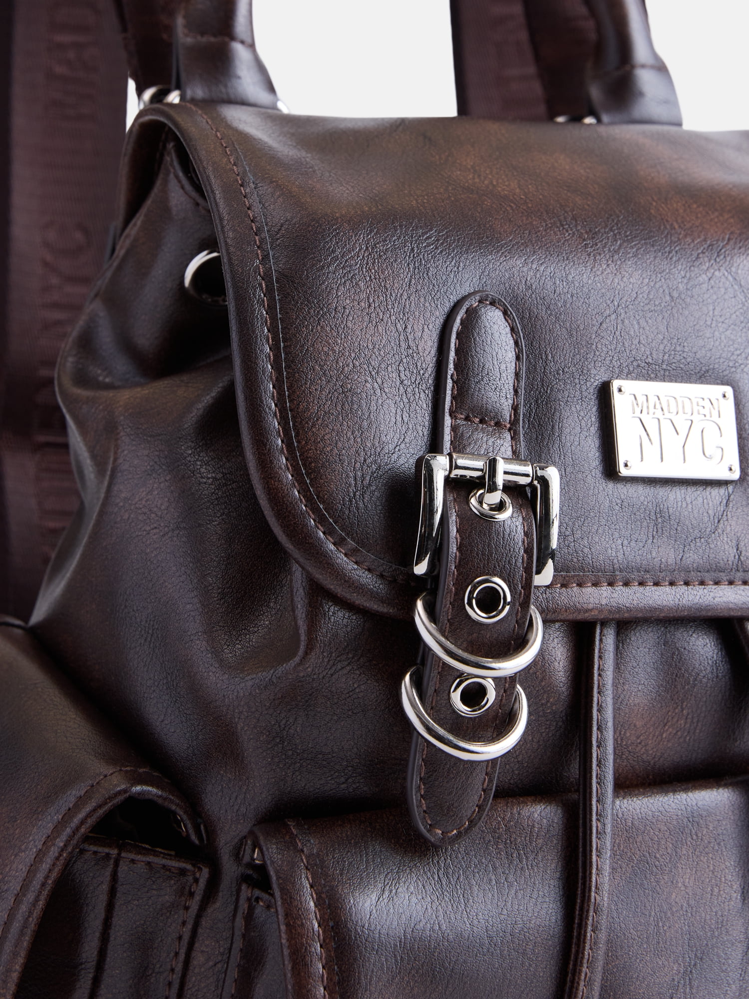 Madden NYC Women's Buckle Flap Backpack, Brown