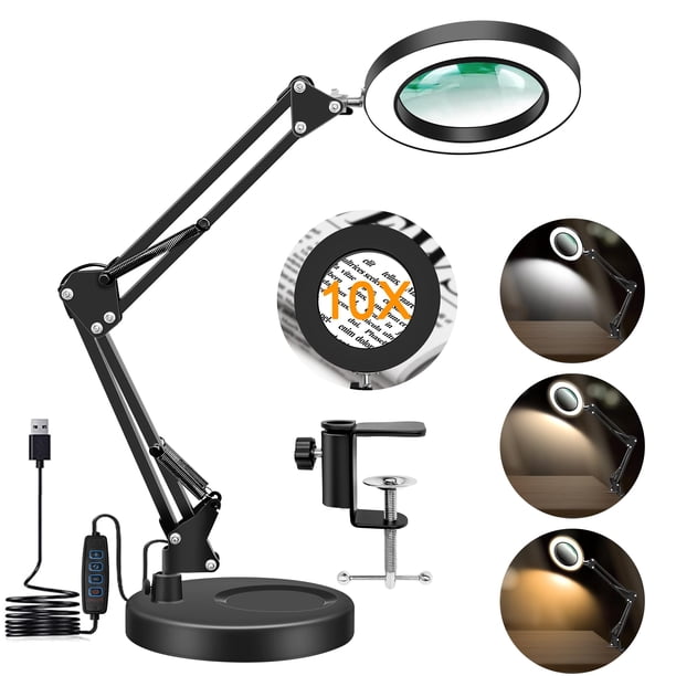 Lupa Hviww 10X con lámpara LED 2 en 1 con luz y soporte