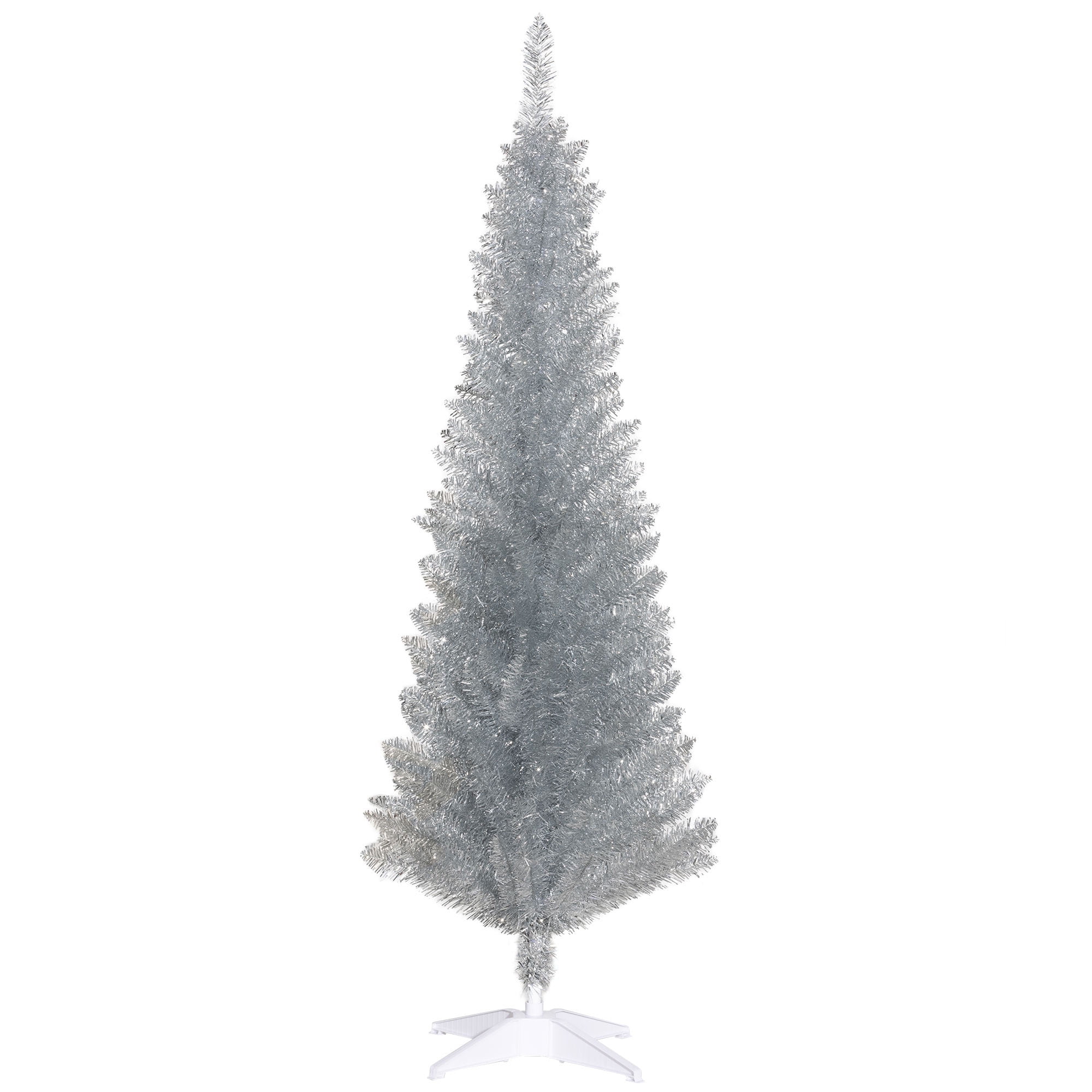5' Artificial Pencil Christmas Tree, Slim Xmas Tree with 294 Realistic Branch Tips and Plastic Stand, Silver